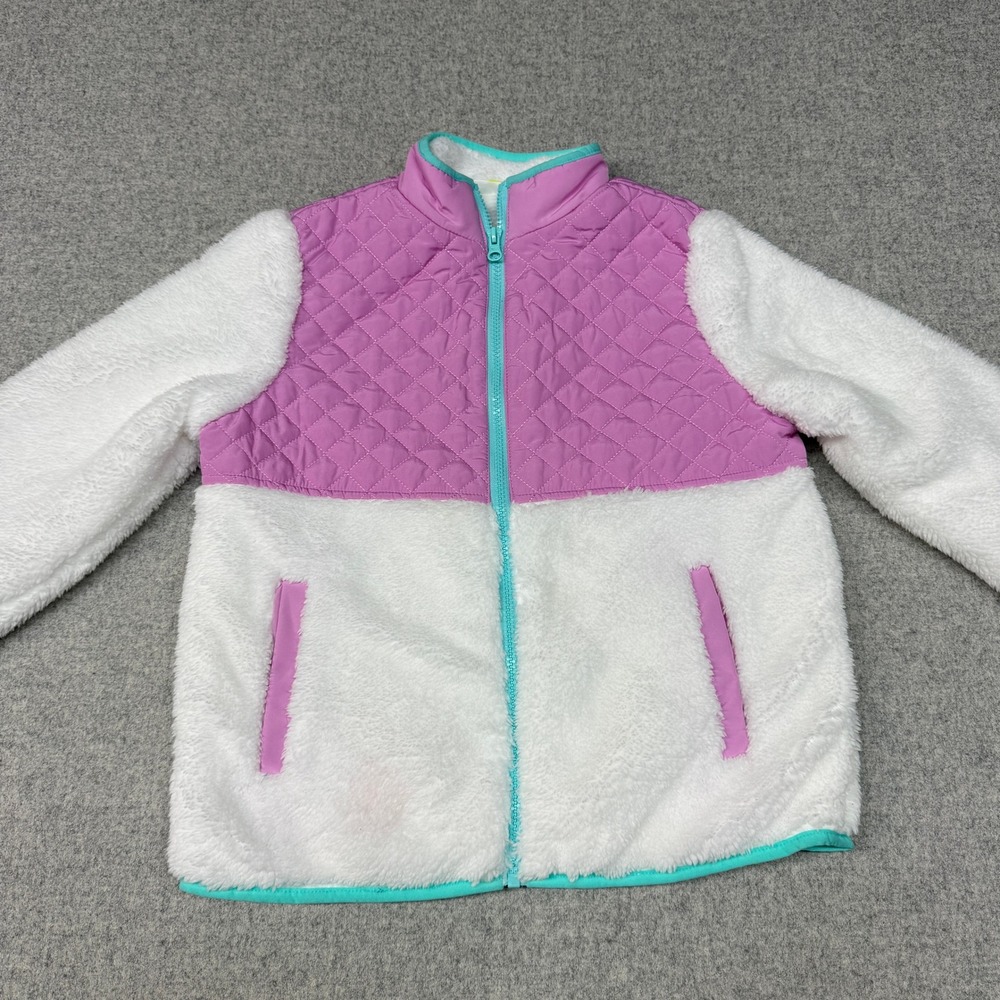 Epic Threads Jacket Girls M 10/12 White Purple Quilted Faux Fur Fleece Full Zip